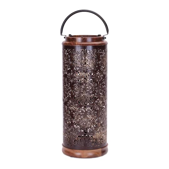 19" Brown Punched Metal Lantern